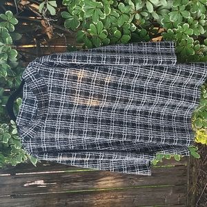 Classic wide neck black and white plaid top